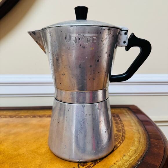 VAMPA Espresso Demitasse Black Aluminum Stovetop Lrg Coffee Maker VTG 40s Italy - Picture 2 of 11